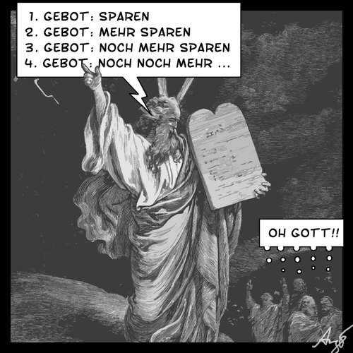 Cartoon: 10 Gebote (medium) by Anjo tagged 10,gebote,moses,gott,diktat,euro,sparen,finanzkrise,krise,eurokrise,10 gebote,moses,gott,diktat,euro,sparen,krise,finanzkrise,eurokrise,10,gebote