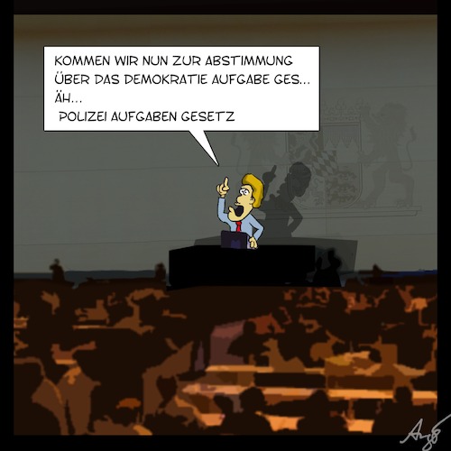 Cartoon: ... (medium) by Anjo tagged pag,aufgabe,demokratie,polizei,gesetz,pag,aufgabe,demokratie,polizei,gesetz