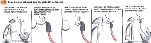 Cartoon: ... den Fortschritt definiert (medium) by Anjo tagged abbau,neid,definiert,fortschritt,kermle,frau