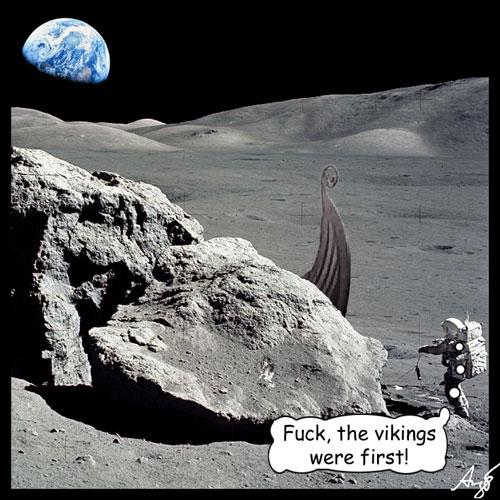 Cartoon: Neue Verschwörungstheorie (medium) by Anjo tagged wikinger,mond,mondlandung,armstrong,apollo,moon,spacerace