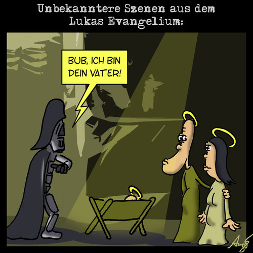 Cartoon: Lukas (medium) by Anjo tagged lukas,evangelium,weihnachten,krippe,vader,darth,vater,jesus,lukas,evangelium,weihnachten,krippe,vader,darth vader,star wars,jesus,darth,star,wars