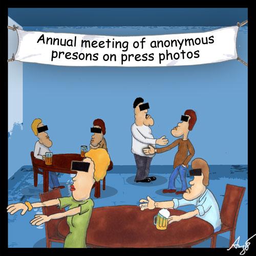 Cartoon: Meeting of anonymous ... (medium) by Anjo tagged anonymous,meeting,press,photo