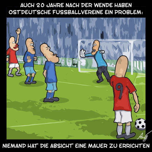 Cartoon: Niemand hat die Absicht... (medium) by Anjo tagged wiedervereinigung,mauerbau,trennung,vereinigung,november,errichten,wende,ddr,fussball,mauer