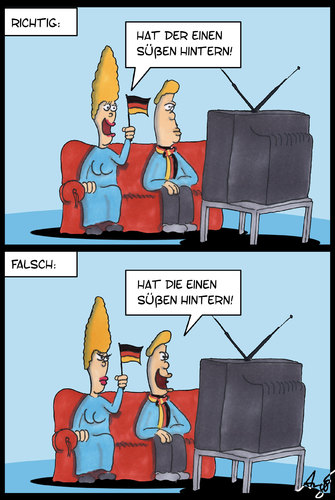 Cartoon: Richtig - Falsch (medium) by Anjo tagged wm,em,fussball,frau,frauenfussball,richtig,falsch,wm,fussball,frauenfussball,frauenfußball,sport,frauen,männer,fußball