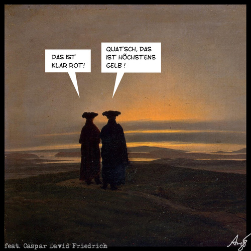 Cartoon: Rot? (medium) by Anjo tagged diskussion,friedrich,david,caspar,wm,fussball,karte,klar,gelb,rot