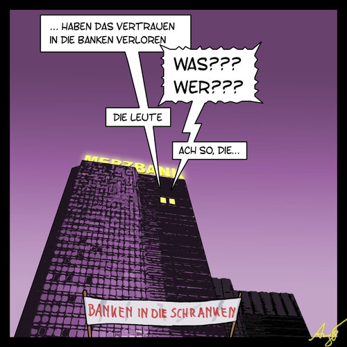 Cartoon: Vertrauensverlust (medium) by Anjo tagged bank,vertrauensverlust,rating,ratingagentur,schranken,occupy,wallstreet,protest,bank,vertrauensverlust,rating,ratingagentur,schranken,occupy,wallstreet,protest