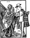 Cartoon: Death and Dealer (small) by Anjo tagged death dealer tod händler dürer uhr clock lebenszeit ende end