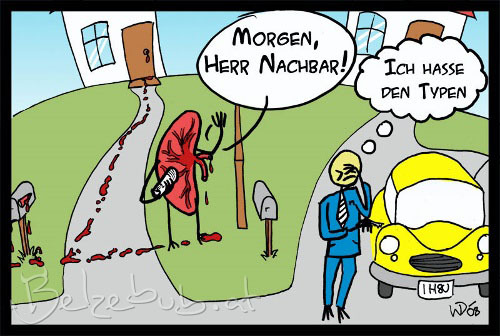Cartoon: Mein Nachbar die Niere (medium) by Belzebub tagged neighbour,nachbar,nebenniere,niere,adrenal,gland,kidney