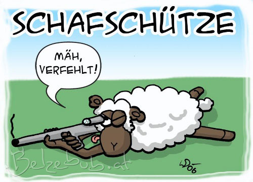 Cartoon: Schafschütze (medium) by Belzebub tagged sheep,scharfschütze,schütze,schaf,shooter,sharp,sharpshooter,pun,wortwitz