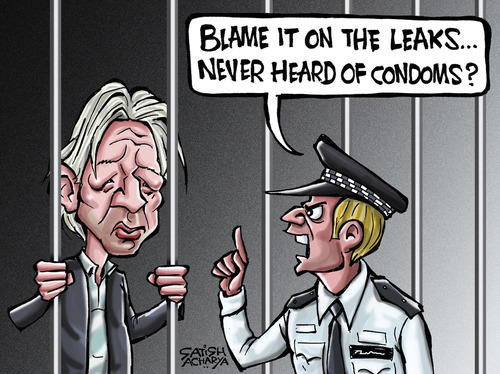 Cartoon: Assange leaks... (medium) by Satish Acharya tagged wikileaks,assange