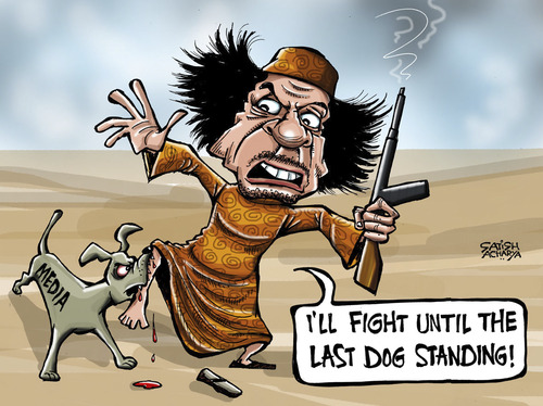 Gaddafi calls media dogs By Satish Acharya | Politics Cartoon | TOONPOOL
