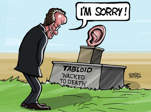 Cartoon: Hacked to death (medium) by Satish Acharya tagged murdoch,hackgate,tabloid,hacking