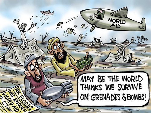 Cartoon: Pakistan and the World! (medium) by Satish Acharya tagged pakistan,floods