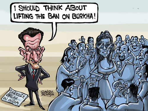 Cartoon: Sarkozy and Bruni in India! (medium) by Satish Acharya tagged sarkozy,bruni,india