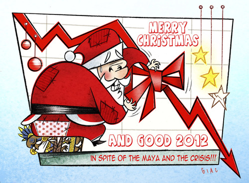 Cartoon: Happy Holidays (medium) by Giacomo tagged santa,claus,crisis,maya,greeting,new,year,merry,christmas,giacomo,cardelli