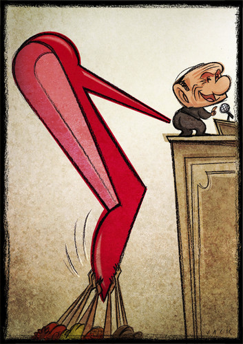 Cartoon: manifestation women (medium) by Giacomo tagged berlusconi,women,event,indignation,shoe,heel,dignity,italy