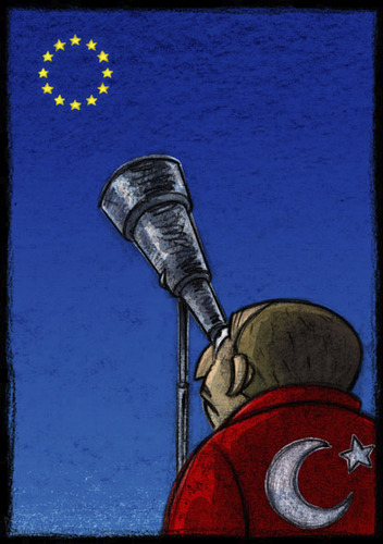 Cartoon: Turkey and Europe (medium) by Giacomo tagged turkey,europe,eu,politic,hope,astronomy,stars,sky,giacomo,cardelli,jack,lombrio