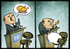 Cartoon: nato summit (small) by Giacomo tagged nato,summit,beneficence,poverty,wealth,aid,hunger,food,chicken,policy,promises,campaign,g20g8,giacomo,cardelli