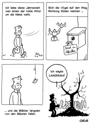 Cartoon: Herbst ... (medium) by gallion tagged tagebuch,hnadschuhfisch,gallion,herbst,comicstrip,bäume,blätter