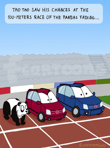 Cartoon: 100meters final (medium) by Frank Zimmermann tagged 100,meters,final,metres,bear,panda,fiat,car,auto,stadion,stadium,athletics,tartan,lanes,tao,cartoon