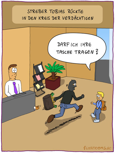 Cartoon: Banküberfall (medium) by Frank Zimmermann tagged banküberfall,tobias,räuber,streber,maske