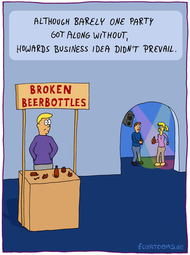 Cartoon: BUSINESS IDEA (medium) by Frank Zimmermann tagged cartoon,fail,broken,light,bottle,beer,party,shop,idea,business,bier,stand,bierflasche,lautsprecher,loud,speaker