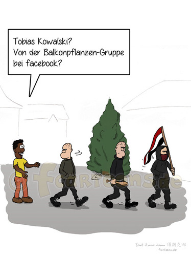 Cartoon: Demonstration (medium) by Frank Zimmermann tagged demonstration,demo,nazi,schwarzer,facebook,cartoon,fahne,baum,gruppe,tobias
