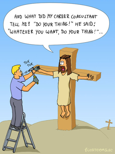 Cartoon: DO YOUR THING! (medium) by Frank Zimmermann tagged cartoon,cross,do,your,thing,handy,hammer,jesus,mach,dein,ding,nagel,nageln,ladder,man,nail,worker