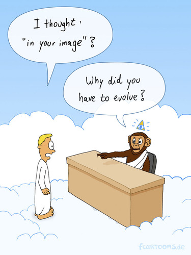 Cartoon: EVOLVE (medium) by Frank Zimmermann tagged evolve,himmel,god,monkey,ape,angel,heaven,sky,clouds,table,desk,affe,tisch,gott,engel,evolution
