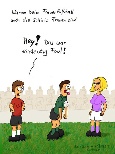 Cartoon: Frauenfußball (medium) by Frank Zimmermann tagged frauenfußball,schiri,schiedsrichter,blond,hübsch,unfair,fair,pfeife,fußball,cartoon,comic,lustig,pretty