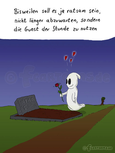 Cartoon: Geistesliebe (medium) by Frank Zimmermann tagged geist,gespenst,ghost,rose,love,lieben,liebe,grab,nacht,mond,herzen,cartoon,comic,grabstein,fcartoons