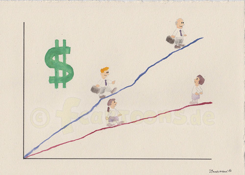 Cartoon: Gender Inequality (medium) by Frank Zimmermann tagged gender,inequality,income,frauen,gehalt,ungerechtigkeit,dollar,netto,payoff,earning,verdienst,lohn,wage,man,woman,money