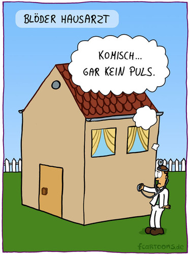 Cartoon: HAUSARZT (medium) by Frank Zimmermann tagged cartoon,fenster,dach,wiese,zaun,garten,doktor,haus,untersuchung,hausarzt