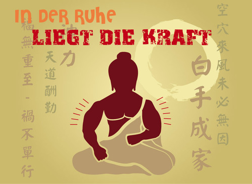 Cartoon: in der Ruhe (medium) by Frank Zimmermann tagged in,der,ruhe,buddha,meditation,chinesisch,zeichen,schneidersitz,arme,muckies