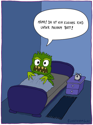 Cartoon: kleines Kind (medium) by Frank Zimmermann tagged kleines,kind,monster,bett,bed,wecker,nacht,dunkel