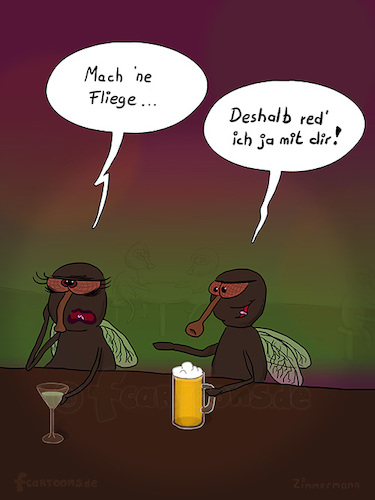 Cartoon: Mach ne Fliege (medium) by Frank Zimmermann tagged anmachen,baggern,bar,bier,cartoon,dark,fly,night,pub,pun,cocktail,dunkel,fliege,flirten,kneipe,lustig,theke,trinken