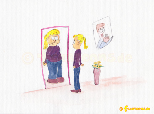 Cartoon: Mirror View (medium) by Frank Zimmermann tagged mirror,view,blick,in,den,spiegel,mädchen,magersucht,anorexia,traurig,weinen,vase