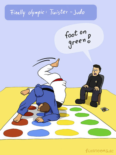 Cartoon: NEW SPORT (medium) by Frank Zimmermann tagged new,sport,olympic,ref,judo,twister,yellow,green,red,blue,game,fcartoons,cartoon,comic,judoka