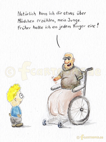 Cartoon: Opa Junge Schwank (medium) by Frank Zimmermann tagged opa,junge,schwank,geschichte,rollstuhl,arme,glatze,boy,wheelchair,finger,amputation