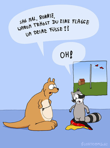 Cartoon: Ronnie und Nick (medium) by Frank Zimmermann tagged ronnie,nick,fcartoons,fahnenmast,socken,füße,dumm,känguru,waschbär,doof,flagge