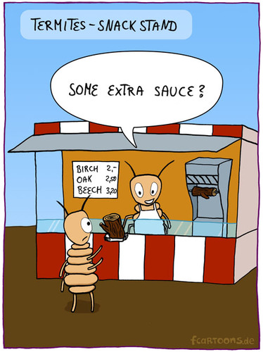 Cartoon: SNACK STAND (medium) by Frank Zimmermann tagged snack,stand,insect,termite,wood,oak,diner,takeaway,sauce