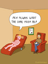 Cartoon: at the psychiatrist (small) by Frank Zimmermann tagged psychiatrist gum doll sex problem help men pen paper chair couch diploma