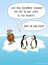 Cartoon: EXCHANGE STUDENT (small) by Frank Zimmermann tagged antartica bottle cold exchange freeze hot ice penguin student vulture cartoon arctic pole