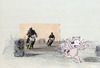 Cartoon: Oh Ronnie (small) by Frank Zimmermann tagged oh ronnie waschbär postkarte cartoon fcartoons rennen run fliehen motorrad bike schwarz weiß angst fear scream schreien schrei collage karte