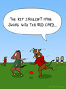 Cartoon: RED CARD (small) by Frank Zimmermann tagged red card soccer football fußball schiri schiedsrichter pferd stier rot cartoon comic bull horse lion lions ref referee grass green