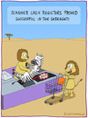 Cartoon: SCANNER CASH REGISTER (small) by Frank Zimmermann tagged scanner,cash,register,pay,beep,lion,shopping,cab,card,zebra,serengeti,desert,cartoon,lions,löwen,baum,tree,einkaufen,kasse,wüste