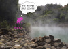 Cartoon: the little Alien - smells air (small) by Frank Zimmermann tagged the,little,alien,smells,air,luft,hot,spring,riechen,atmen,zaun,fence,pink,quelle,steine,stones,nature,natur