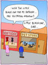 Cartoon: THE LITTLE BLACK ONE (small) by Frank Zimmermann tagged little black one cartoon skunk shop man woman store pet listen buy windows boutique dress pink misunderstanding birthday geburtstag tier kleid