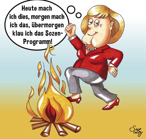 Cartoon: Das Merkel-Stilzchen (medium) by Suley tagged suley,koalition,anpassung,opportunismus,bundestagswahl,wahlen,angie,cdu,kanzlerin,bundeskanzlerin,merkel,angela