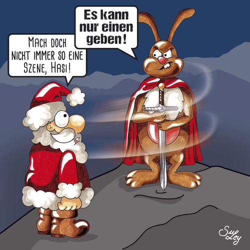 Cartoon: Highhasi (medium) by Suley tagged weihnachten,xmas,nikolaus,weihnachtsmann,santa,claus,heilig,abend,christfest,tannenbaum,weihnachtsbaum,christkind,jesus,geburt,knecht,ruprecht,osterhase,ostern,highlander,rentier,elch,schneemann,suley